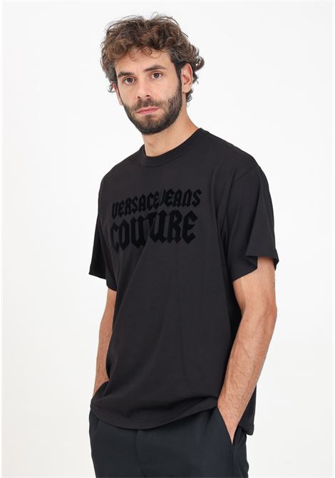 T-shirt a manica corta nera da uomo con logo in stile gotico VERSACE JEANS COUTURE | 77GAHL01CJ01L899